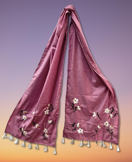 Handmade Embroidered Pink Dupatta.