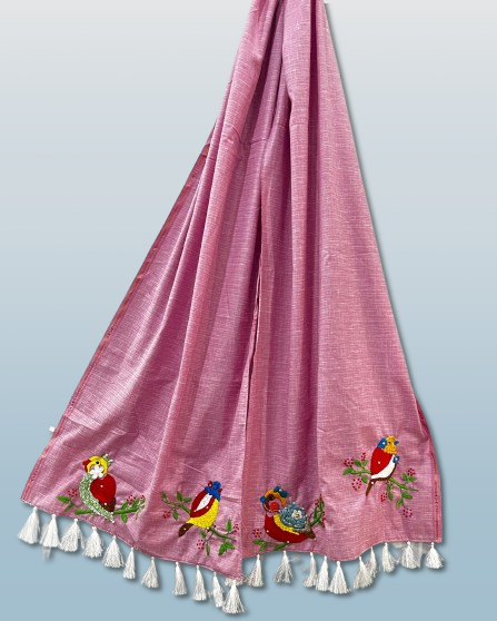 Handmade Embroidered Pink Dupatta
