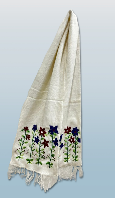 Handmade White Woolen Muffler / Stole.